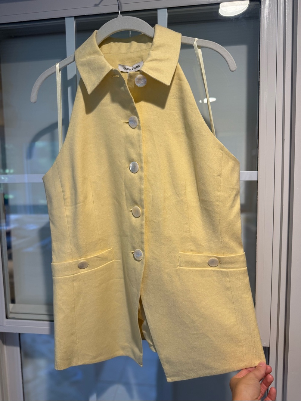 Veronica Beard Sleeveless Collared Button-Front Light Yellow Vest Shirt w/ Tags - Picture 3 of 14